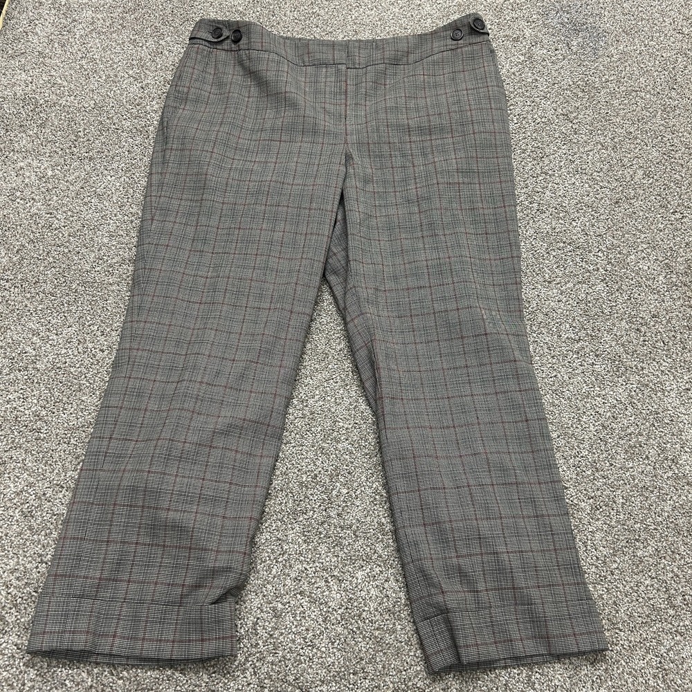 LOFT Dress Pants Womens 14 Gray Plaid Straight Leg Crop Marisa Workwear Office